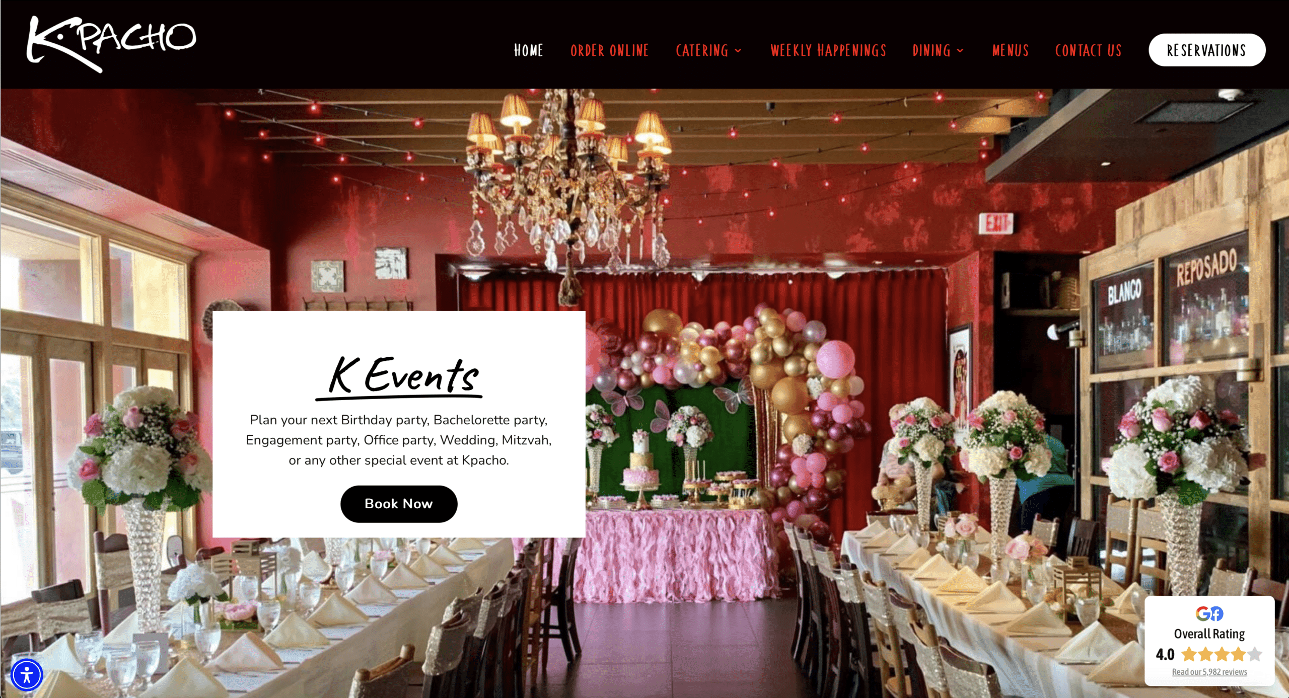 Home page of the K. Pacho restaurant website